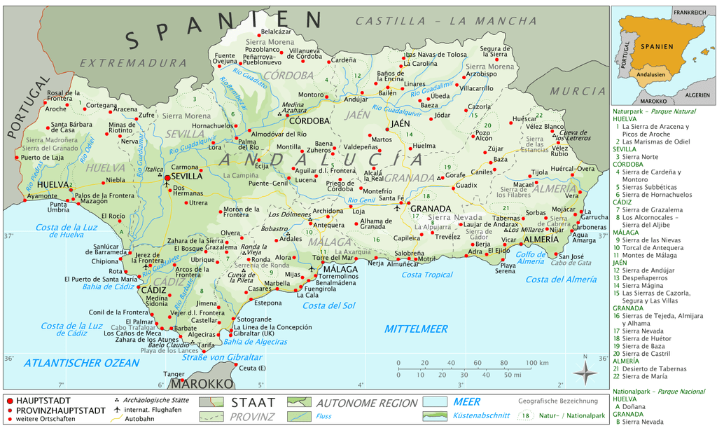 Karte von Andalusien