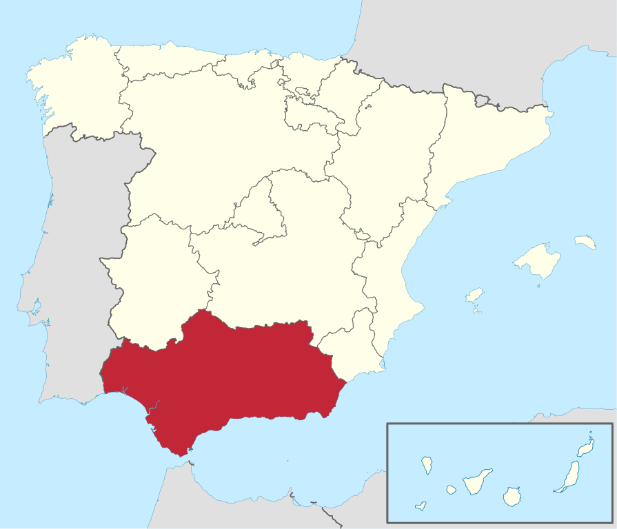Karte von Spanien mit Andalusien in Rot